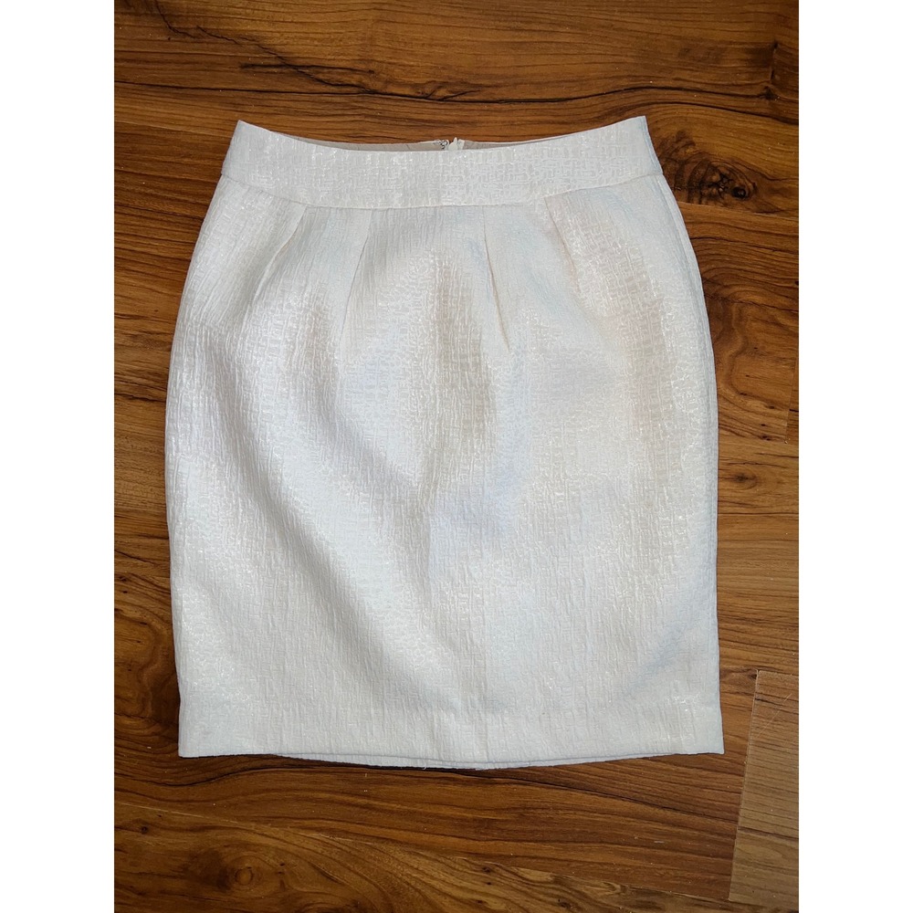 Banana Republic Cream Textured Jacquard Pencil Skirt Metallic White Size 4